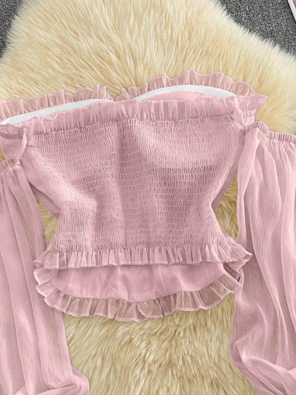 Romantic Blush Pink Off-Shoulder Ruffle Corset Top - Picture 2 of 3